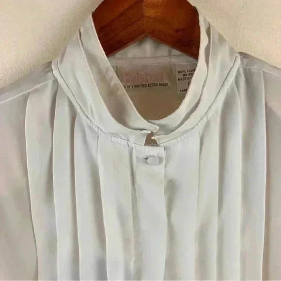 VTG Women's Sz.10 Sheer Puff-Sleeve Blouse White Pleated-Front Victorian - Picture 2 of 6